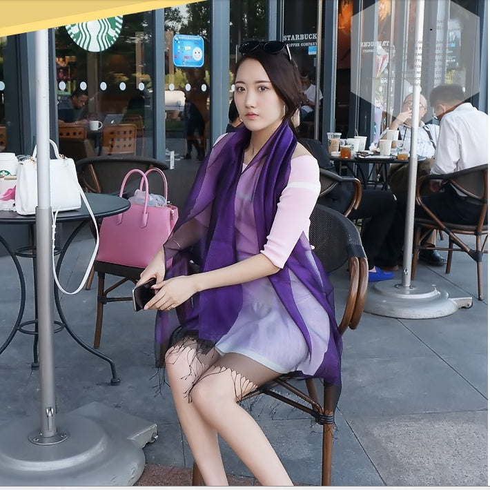 Women's Solid Double Organza Fringe Scarf Shawl