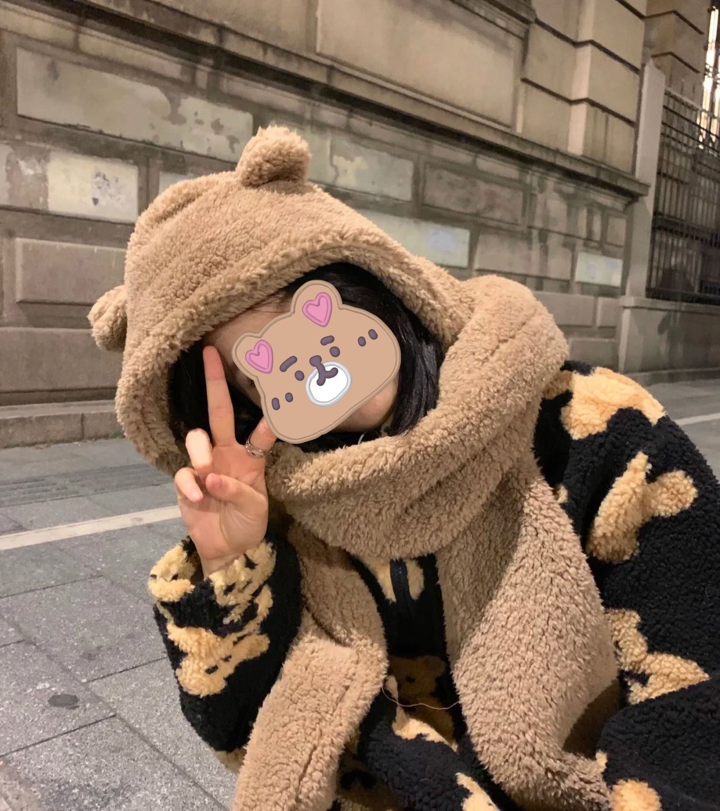 Bear Hat Scarf One Female Plush Warm Ear Protection Cute Bear Bib Suit
