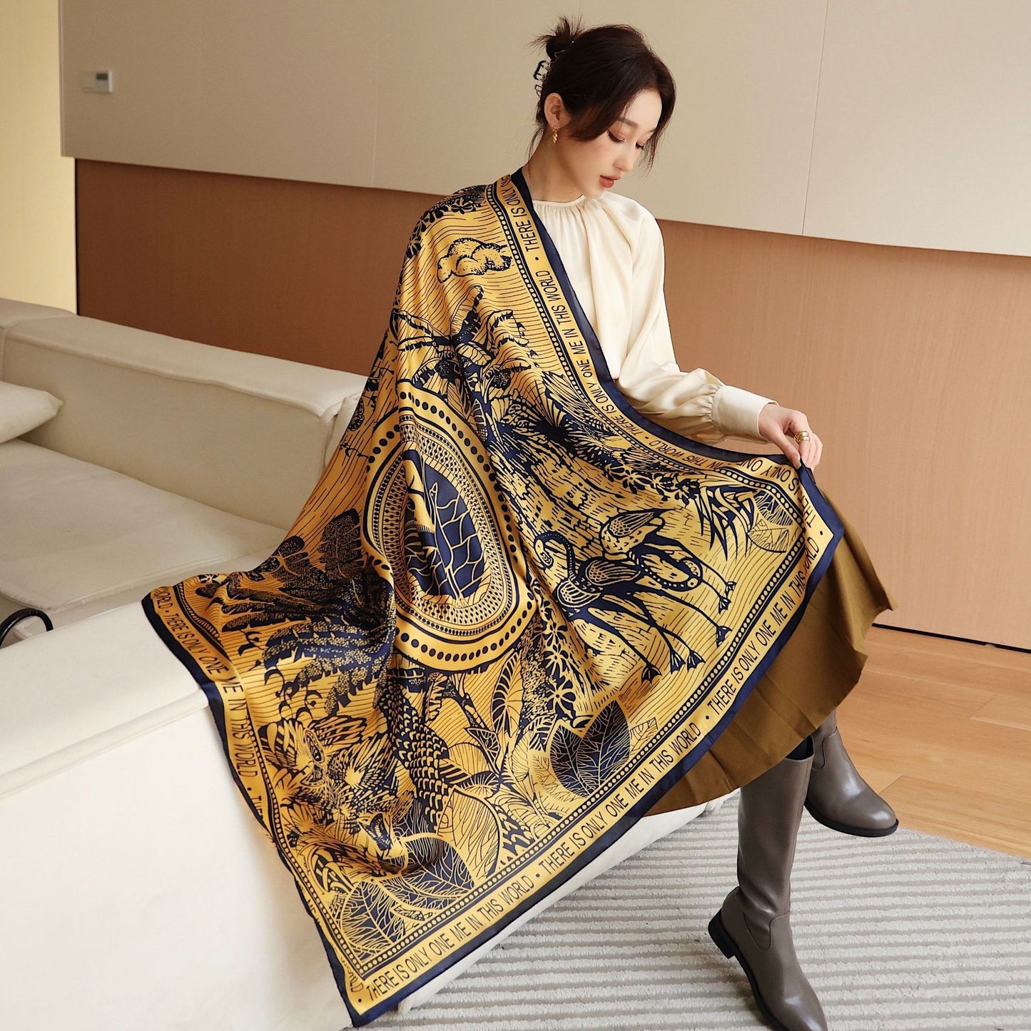 Women's Square Scarf Cashew Satin Print