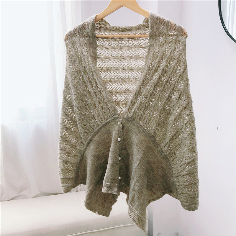 Women's Solid Color Cardigan Warm Knitted Shoulder