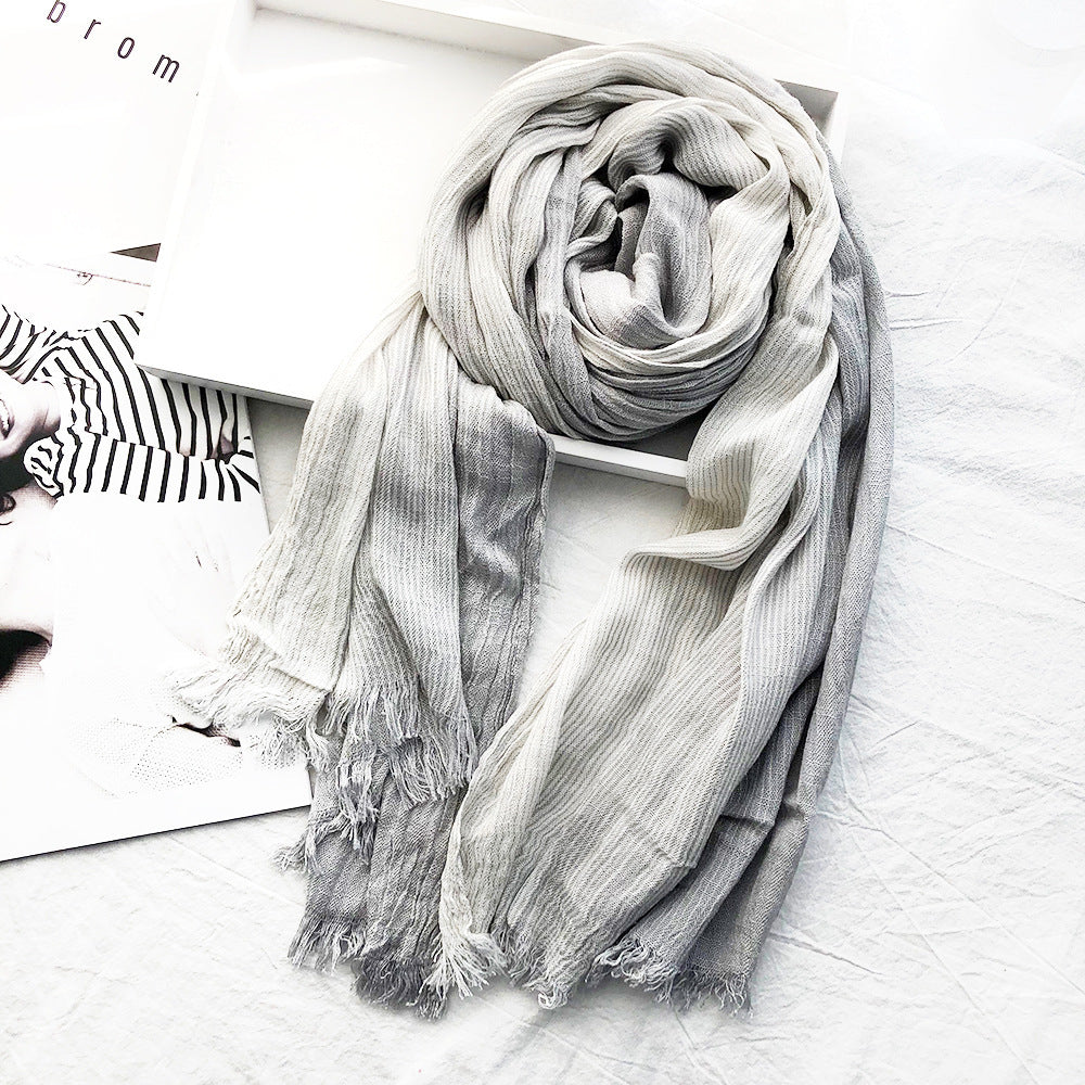 Women's Striped Cotton And Linen Scarf Shawl