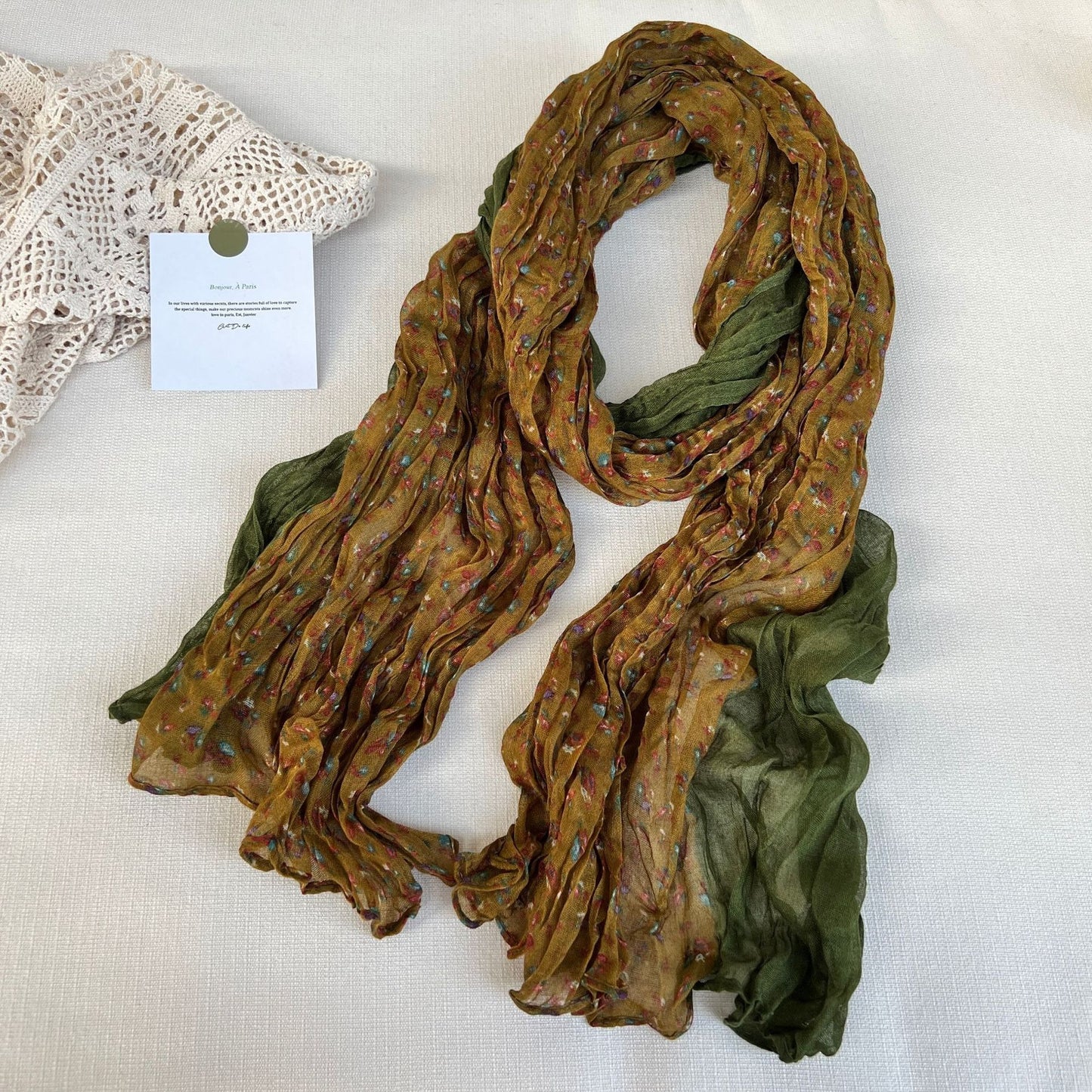 Artistic Retro Soft Small Floral Vintage Cotton And Linen Scarf For Women