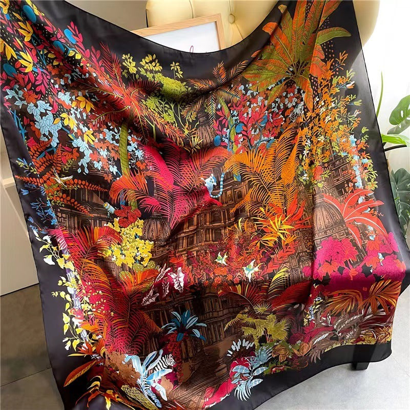 Women's Square Scarf Cashew Satin Print
