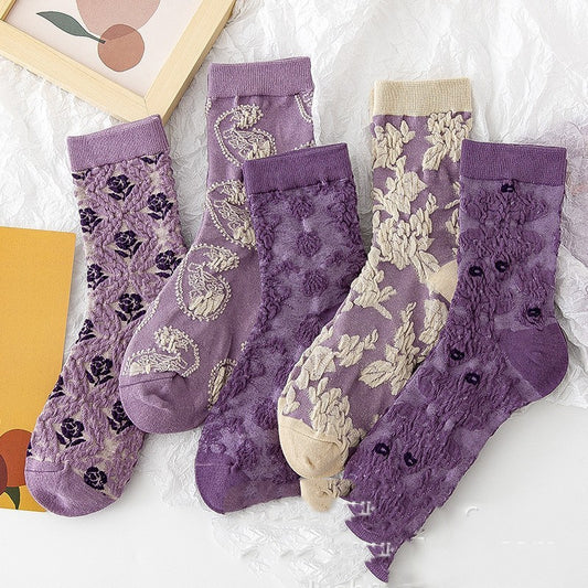 Pure Cotton Spring And Autumn Japanese Retro Floral Fashion Personality Outside The Long Socks Female