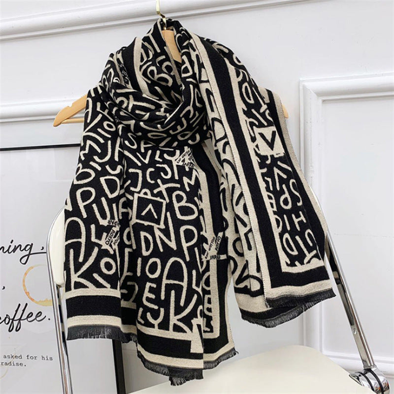 Letter Cashmere Scarf Women's Fashion Versatile Elegant Shawl