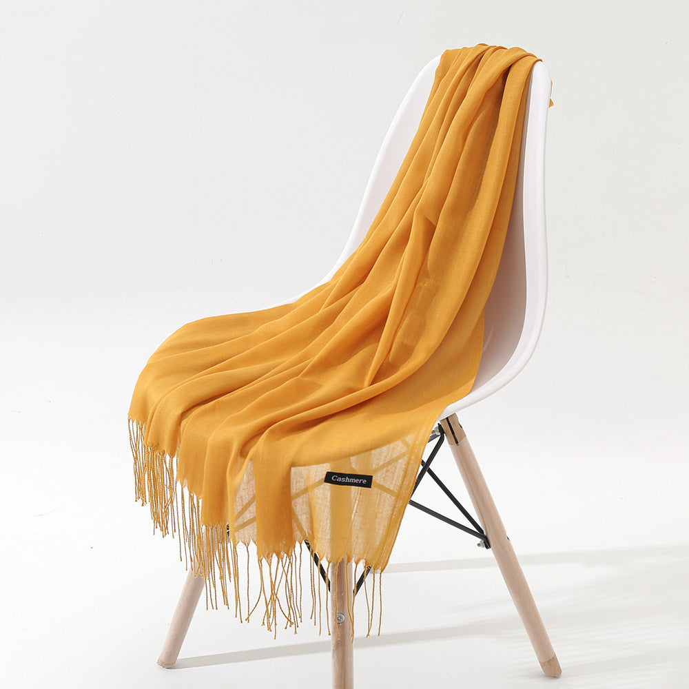 New Japanese And Korean Women's Long Autumn And Winter Cashmere-like Simple And Comfortable Versatile Fashion Solid Color Tassel Scarf Shawl