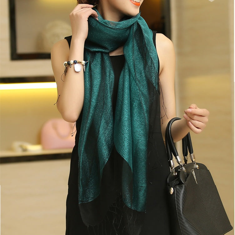 Women's Solid Double Organza Fringe Scarf Shawl
