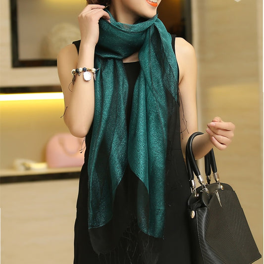 Women's Solid Double Organza Fringe Scarf Shawl