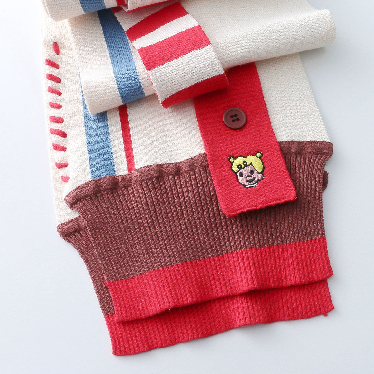 Cartoon Embroidery Contrast Color Striped Thick Thermal Knitting Scarf