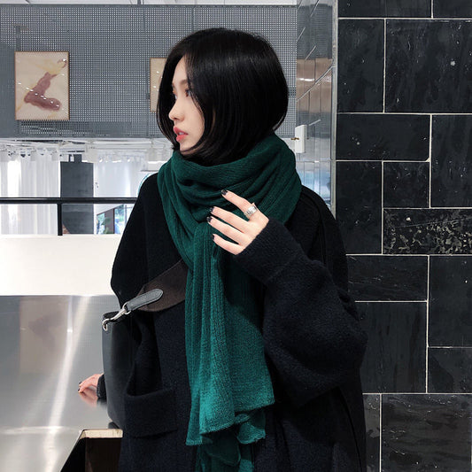 Women's Versatile Fashion Solid Color Knitted Woolen Scarf