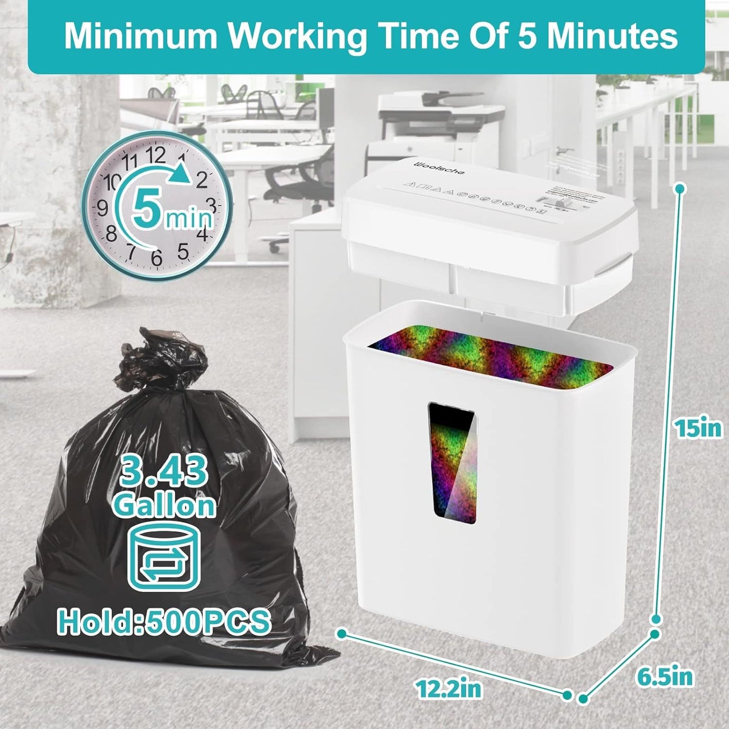 Paper Shredder, P5 Security Level, 6 Micro Paper Cutters, Equipped With A 3.43-gallon Paper Basket, Durable And Fast, With Anti Paper Jam System, Suitable For Home And Office Use, Shipped Via FBA