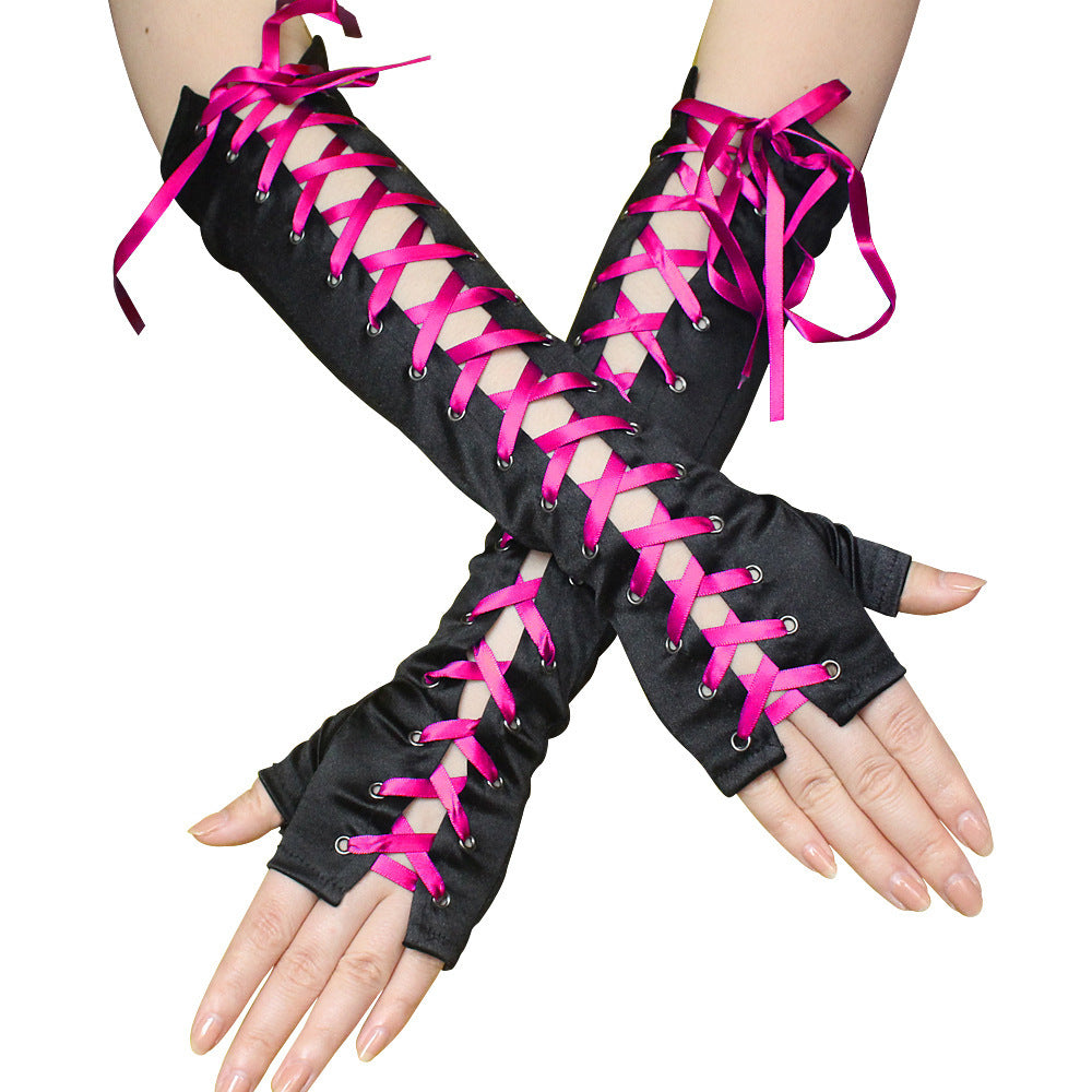 European And American Satin Punk Gloves