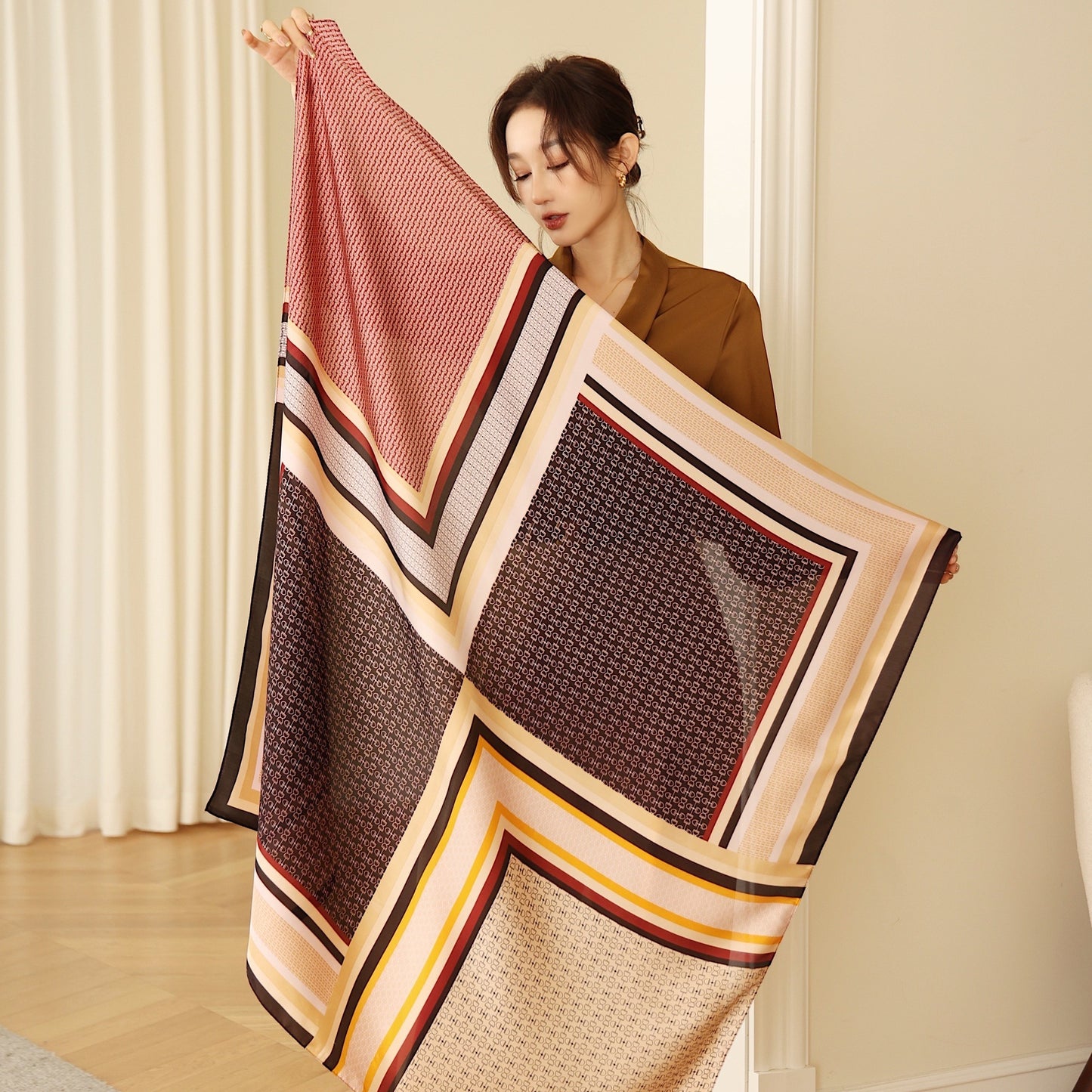 Women's Square Scarf Cashew Satin Print