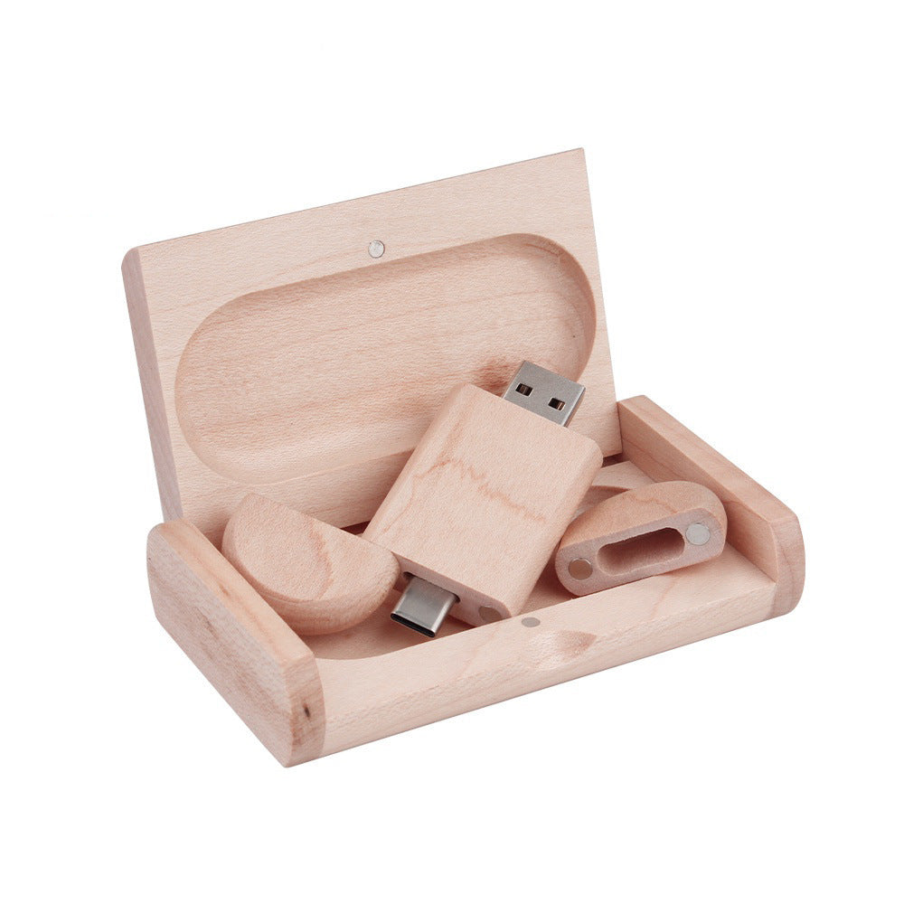 Maple Box Carved Wooden 2 In 1 Mobile Phone U-disk TYPE-C
