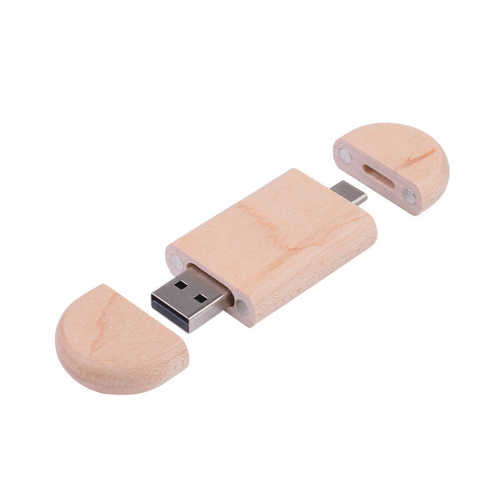 Maple Box Carved Wooden 2 In 1 Mobile Phone U-disk TYPE-C