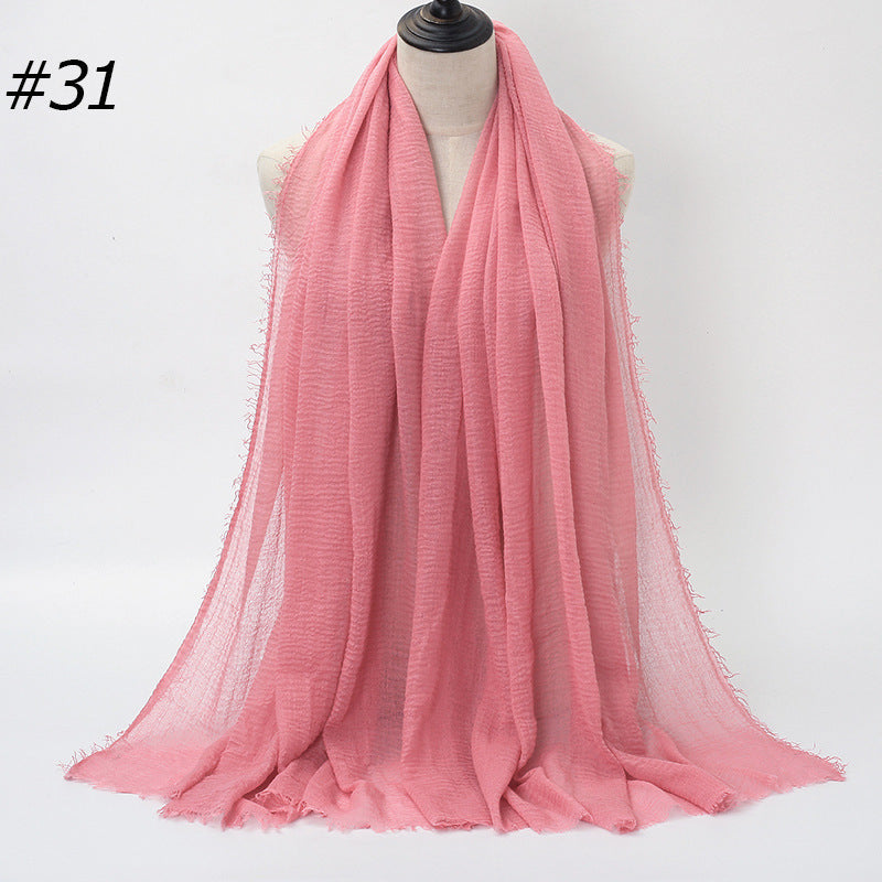 Pure Color Pleated Cotton Scarf Cotton And Linen Scarf