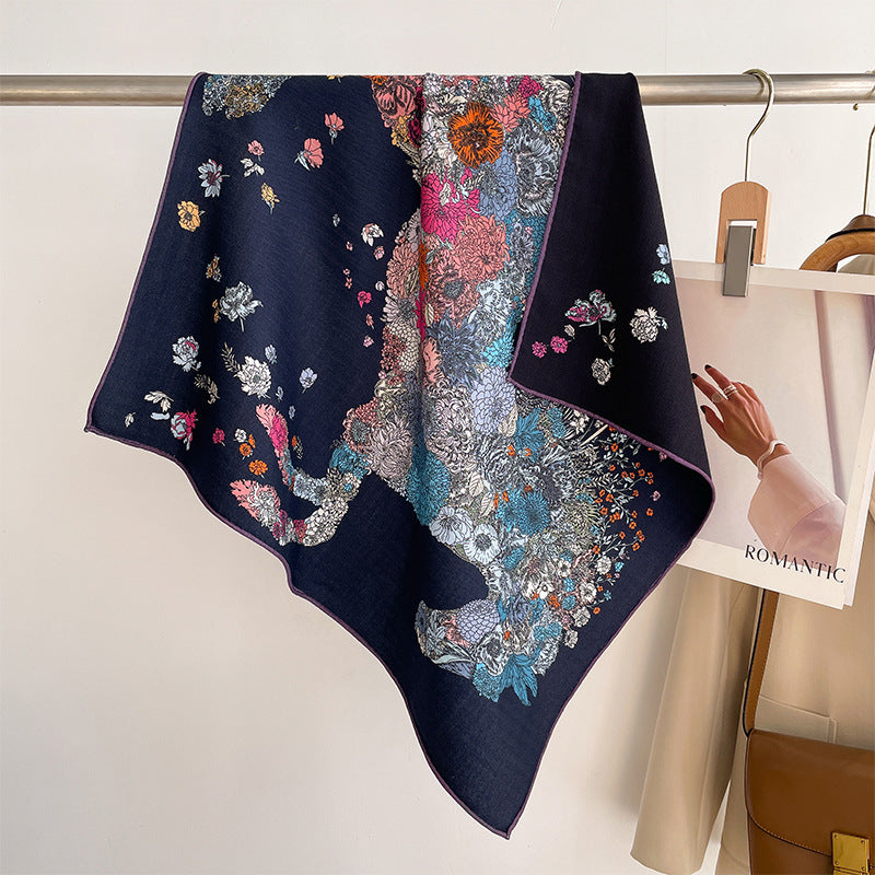 Tropical Jungle Double-color Silk Wool Square Scarf