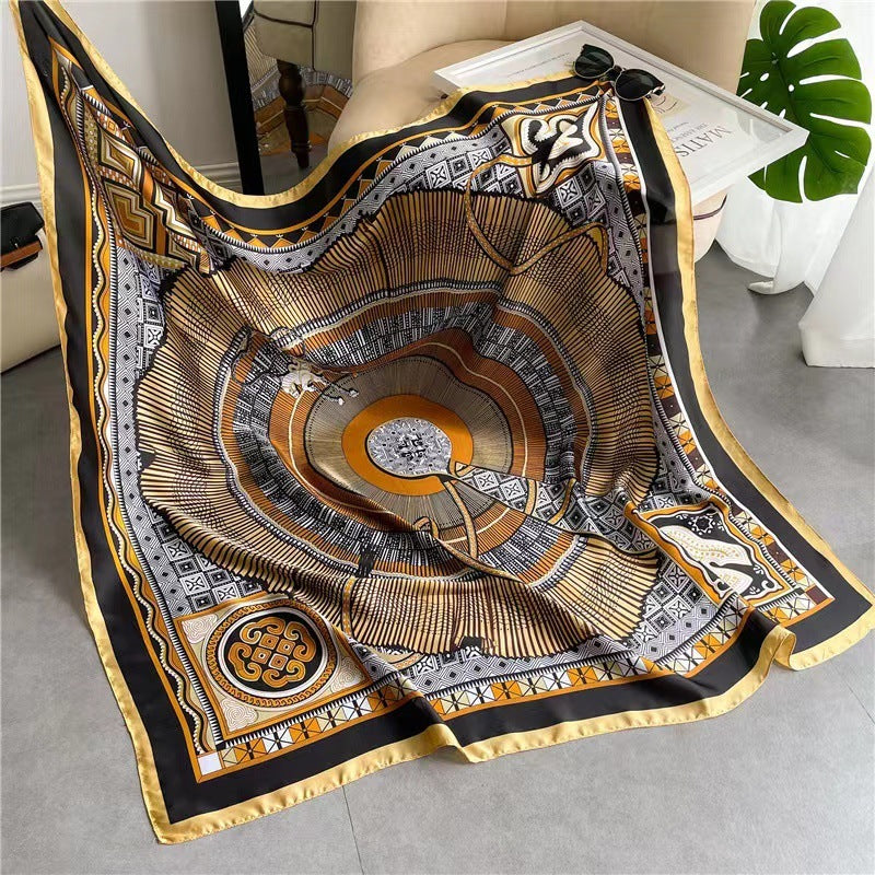Women's Square Scarf Cashew Satin Print