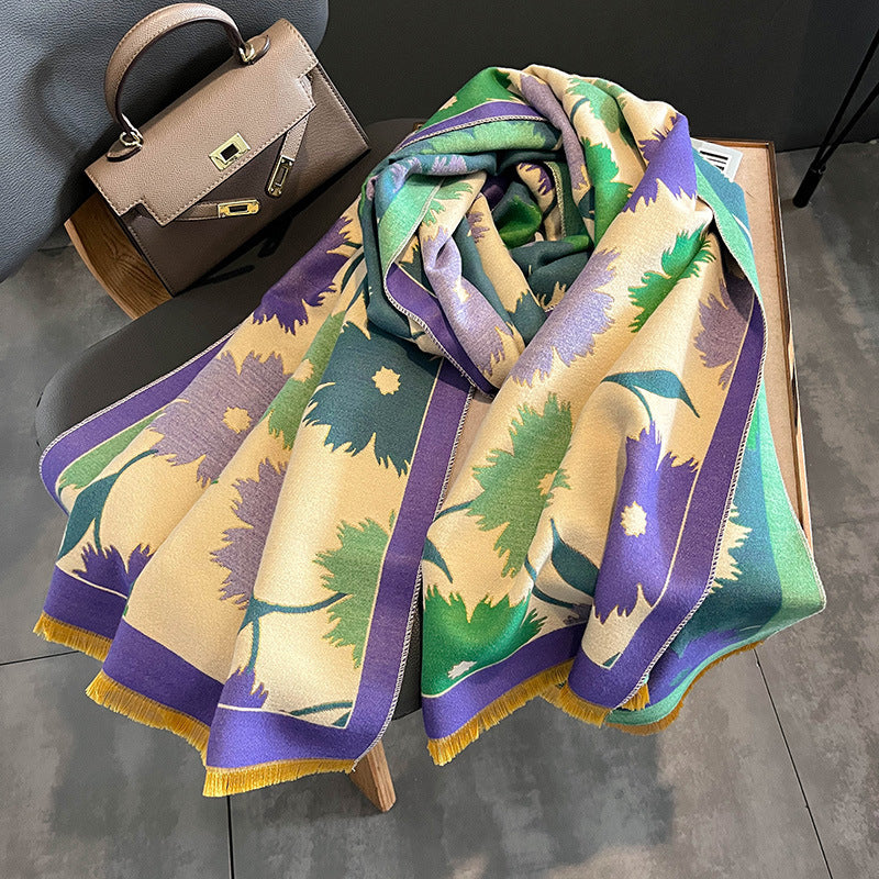 Women's Sunflower Pattern Warm Long Shawl Neckband