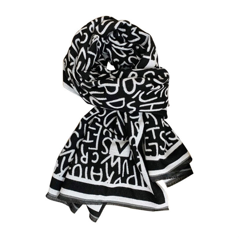 Letter Cashmere Scarf Women's Fashion Versatile Elegant Shawl