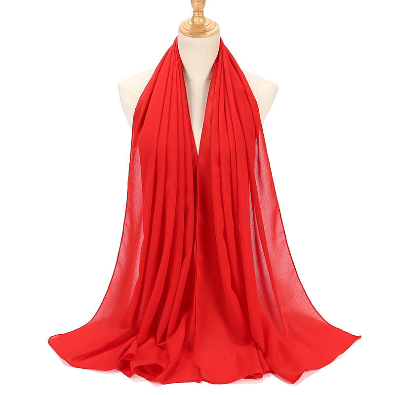 Natural Wrinkle Monochrome Chiffon Scarf Breathable Pleated Women's Toe Cap Scarf