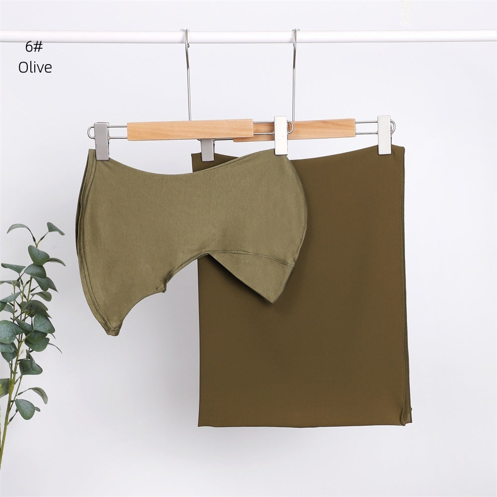 Modal Solid Color Breathable Fits Cap Pearl Chiffon Scarf