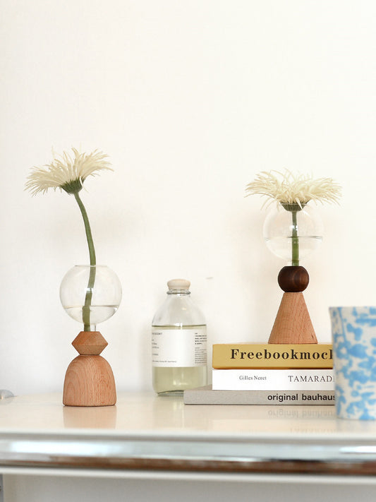 Wooden Base Geometric Bubble Vase Nordic Ins  Decorative Floral Combination