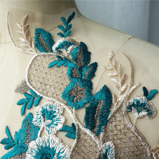 Green Evening Gown Accessories Chest Decoration Colorful Gold Thread Ornaments Decal Lace