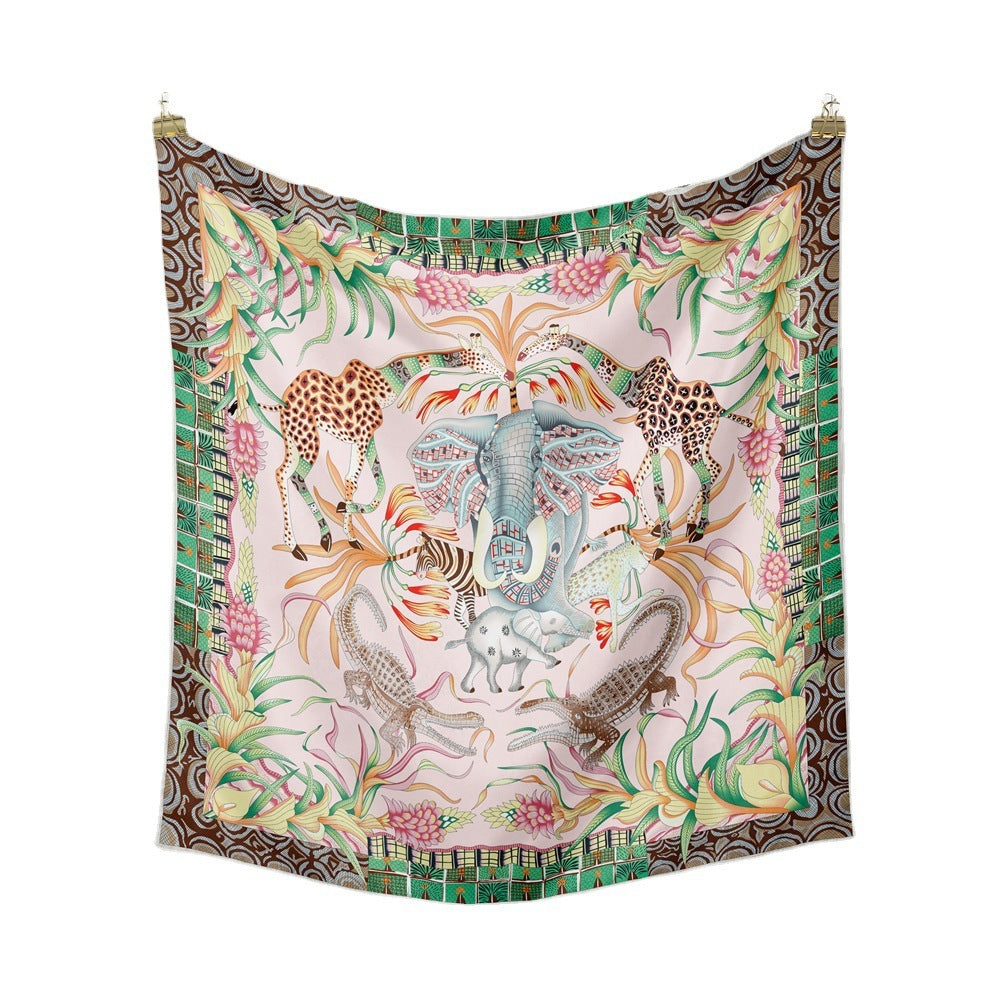 Women's Fashion Print Square Silk Scarf