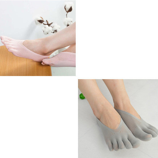 Four Seasons Ultra-Short And Thin Glue Split-Toe Five-Finger Socks Women'S Shallow Mouth