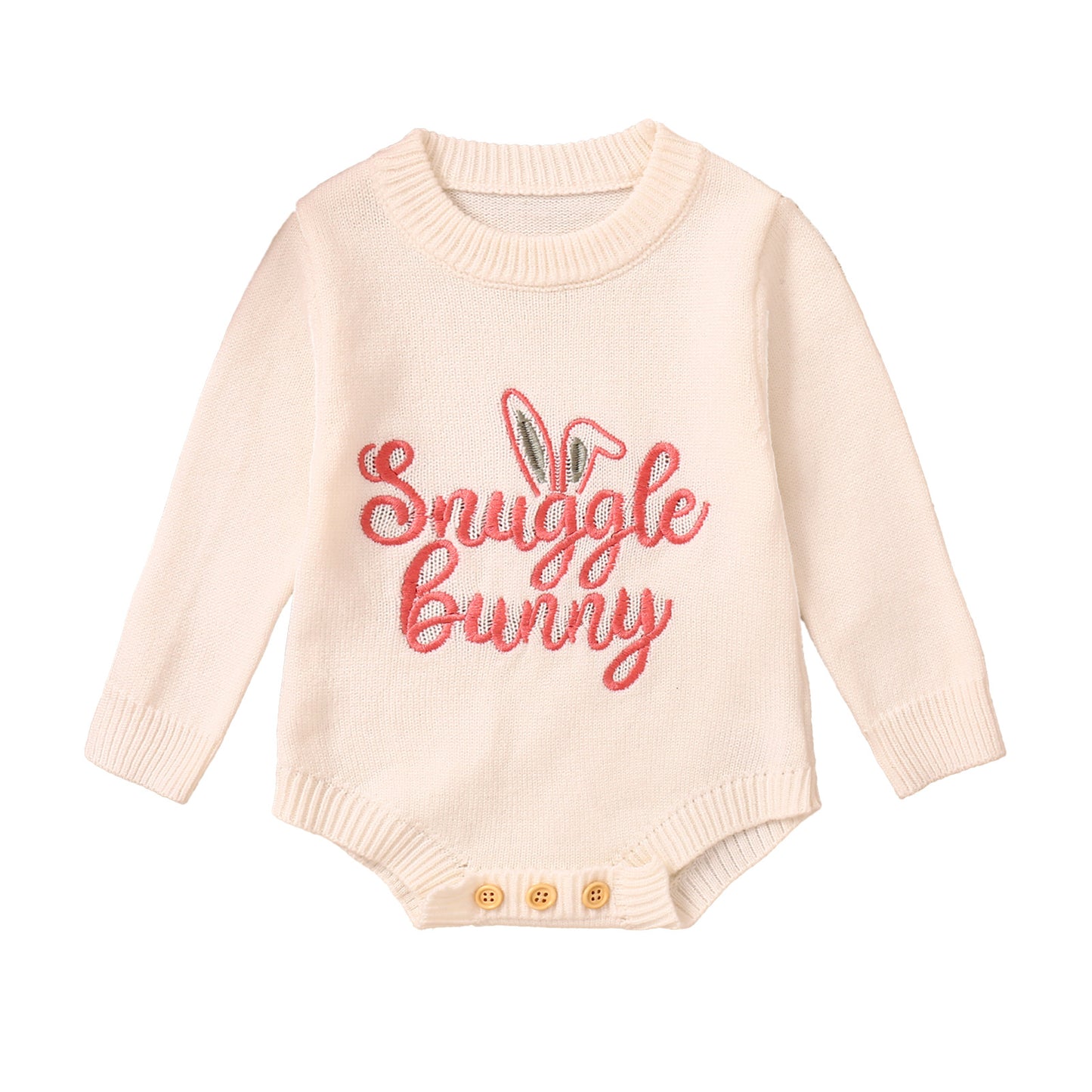 Children's Romper Easter Rabbit Ear Letter Embroidery Round Neck Long Sleeve Sweater