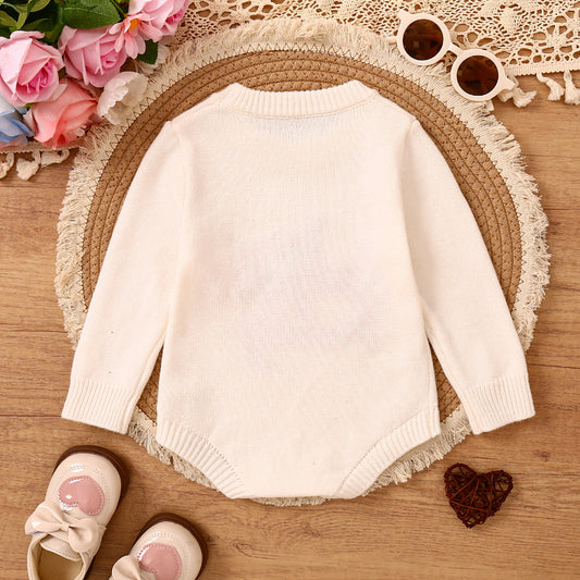 Children's Romper Easter Rabbit Ear Letter Embroidery Round Neck Long Sleeve Sweater