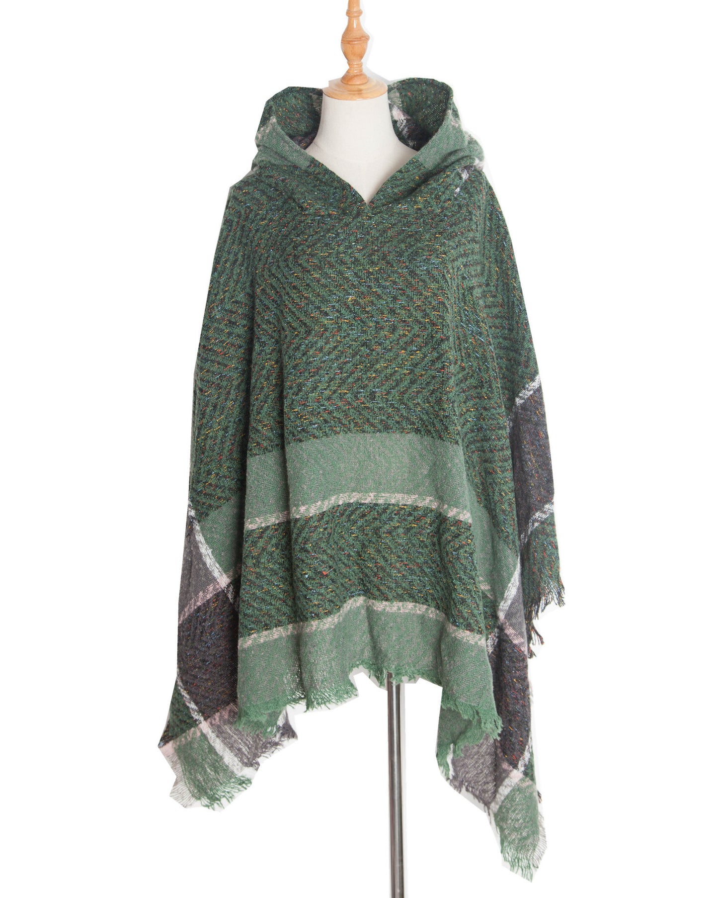 Fishbone Pattern Ladies Hooded Shawl Pullover Cloak