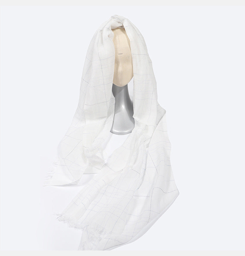 Spring And Summer Blended Yarn Cotton And Linen Plaid Lightweight Breathable Scarf