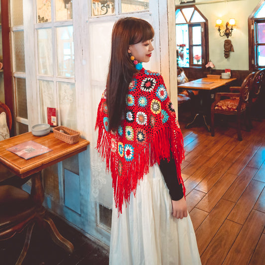 Bohemian Hand-crocheted Fringed Shawl Ethnic Style