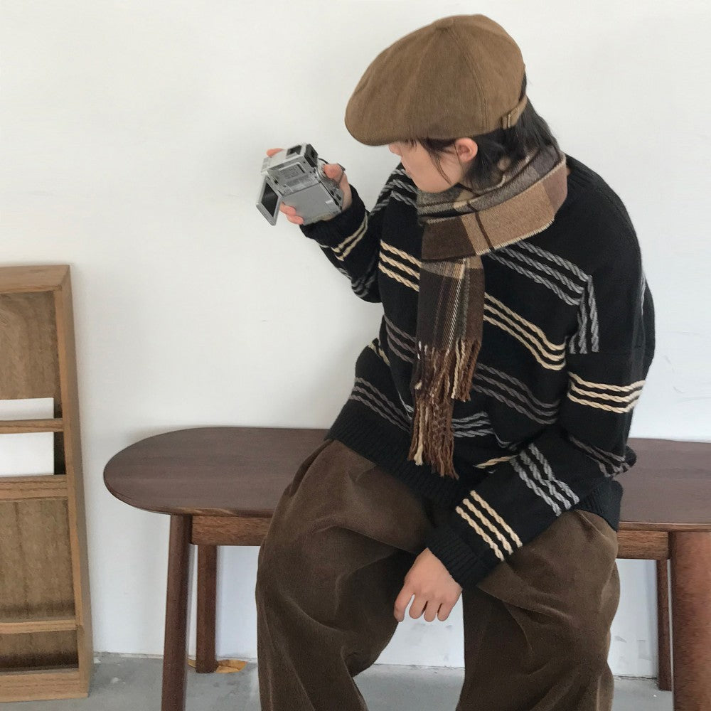 Winter Japanese-style Retro Plaid Brushed All-match Scarf