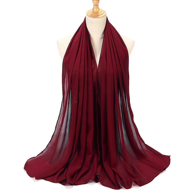 Natural Wrinkle Monochrome Chiffon Scarf Breathable Pleated Women's Toe Cap Scarf