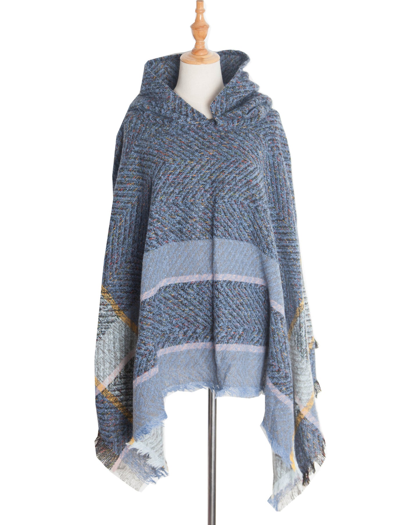 Fishbone Pattern Ladies Hooded Shawl Pullover Cloak