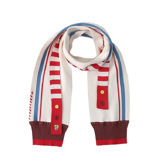 Cartoon Embroidery Contrast Color Striped Thick Thermal Knitting Scarf