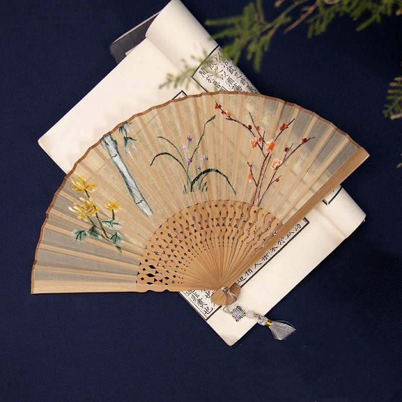 Embroidered Hanfu Embroidered Tuan Fan Portable Folding Summer Silk Su Embroidered Fan