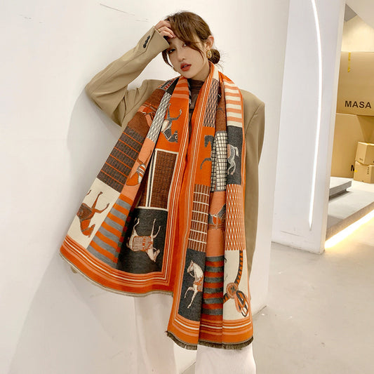 European And American Cashmere Warm Carriage Scarf Girl