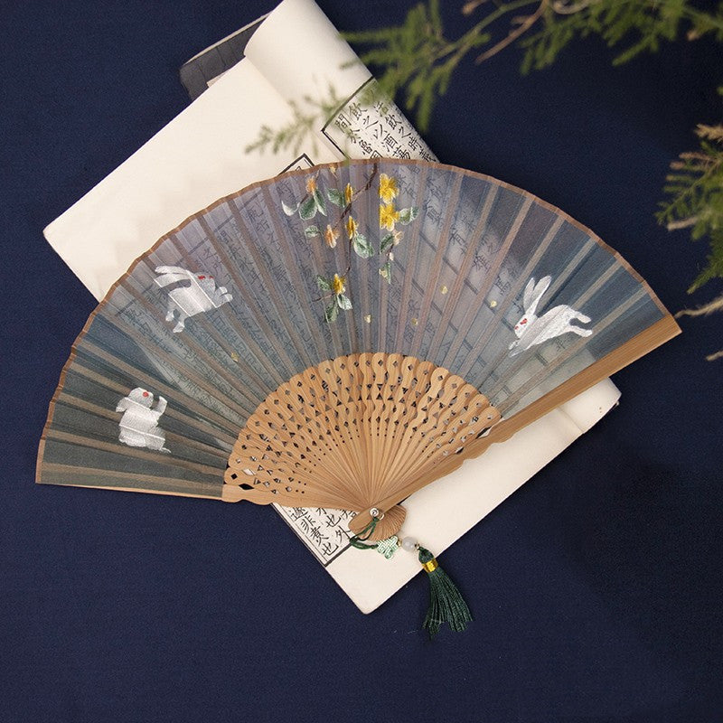 Embroidered Hanfu Embroidered Tuan Fan Portable Folding Summer Silk Su Embroidered Fan