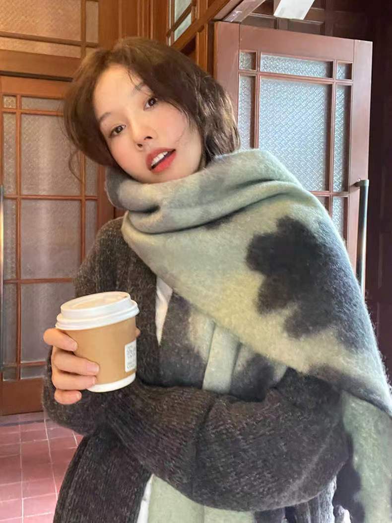 Autumn And Winter Versatile Thickened Scarf Mohair Contrast Color Cape