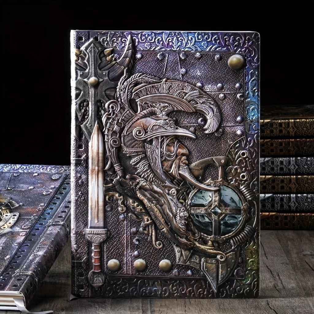 Creative Retro 3D Warriors Relief A5 Notebook Journal Embossed Writing Notebook Handmade Leather Cover Diary Gift