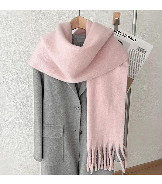 Mohair Idle Style Soft Fluffy Pure Color Warm Keeping Scarf