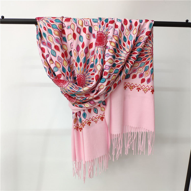 Women's Embroidered Cashmere SUNFLOWER Scarf