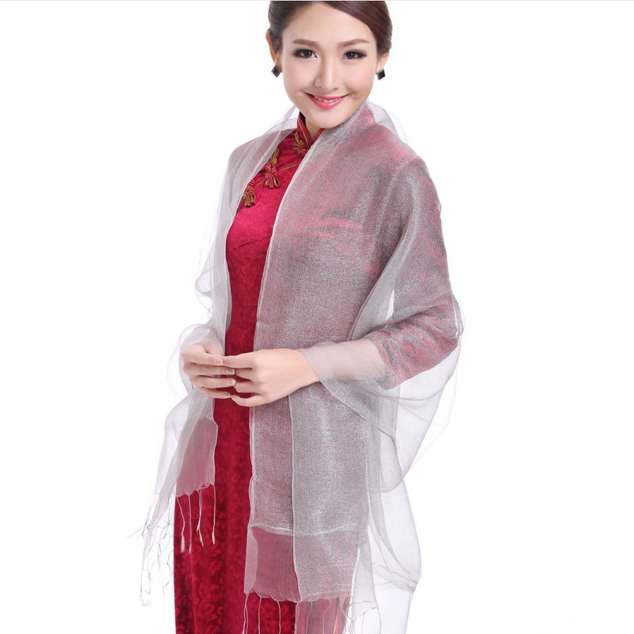 Women's Solid Double Organza Fringe Scarf Shawl