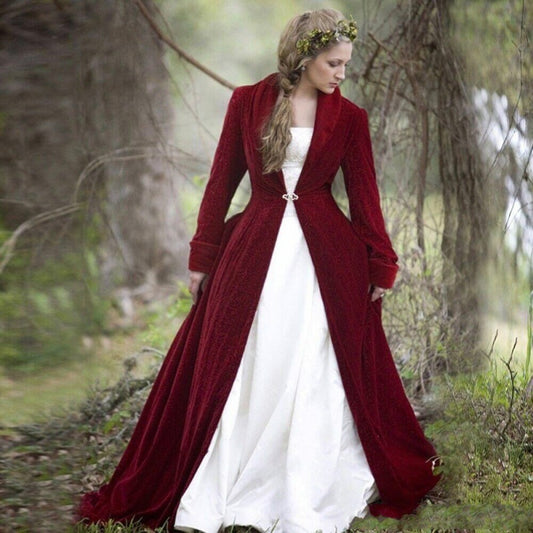 Burgundy Gingham Warm Coat With Sleeves Cape