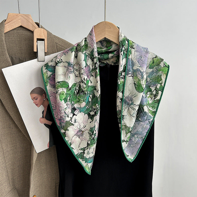 Tropical Jungle Double-color Silk Wool Square Scarf