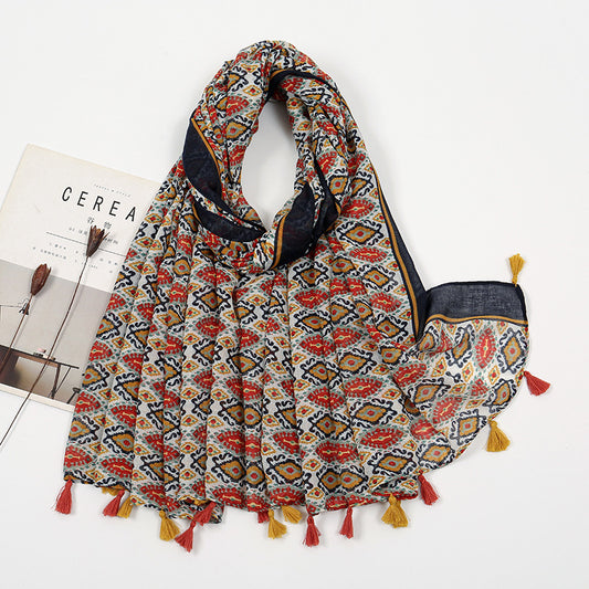 Voile Tassel Sun-proof Printed Scarf